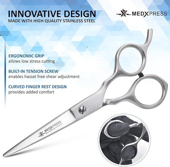 Medxpress Hair Cutting Scissors 5.5" Stainless Steel Styling Shears Japanese Style for Hair Cutting Professional Barber Scissors for Hair Salon and Home Sharp Trim Scissors Ideal for Women and Men.