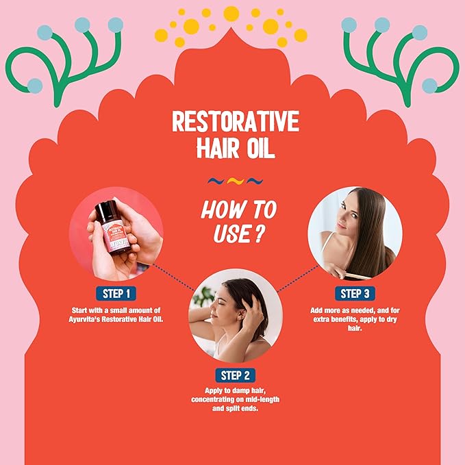 AyurVita Restorative Hair Oil - Amla for Strengthening & Neem for Preventing Dryness and Dandruff - For Dry, Damaged Hair Growth - For Men & Women - 2 fl oz