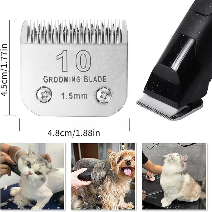 Size 10+15+30+40+7FC+5FC+4F+3-3/4FC Detachable Dog Grooming Blades, Compatible with Andis, Oster A5, Wahl KM10 Series Clippers, Silver (8 Packs)
