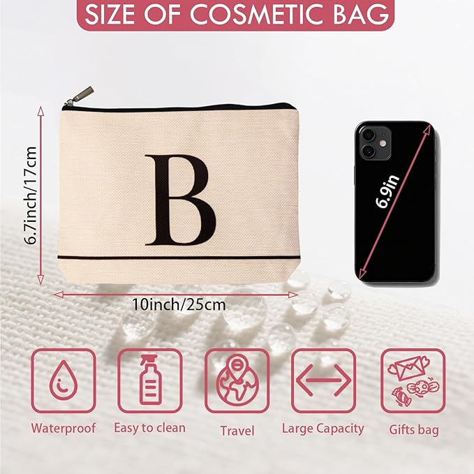 HDYHDY Letter A-Z Initial Personalized Makeup Bags, Birthday Gifts for Women, Monogrammed Gifts for Women Mom Sister Best Friend Bride Bridesmaid, Mothers Day, Christmas, Small Travel Cosmetic Bag (B)