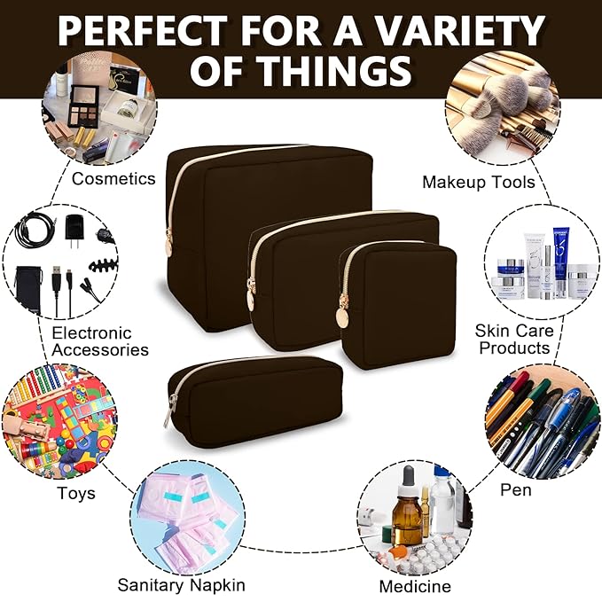 UIXIZQ Mini Makeup Pouch for Purse, Small Cosmetic Bag Pouch Nylon Travel Toiletry Organizers Bag for Women Girls, Cute Zipper Coin Purse Preppy Storage Purse for School Work(Mini-Chocolate)