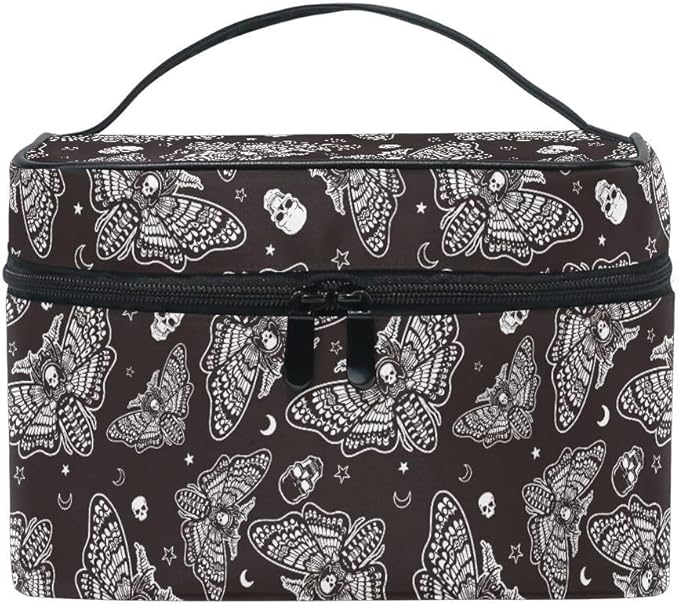 MNSRUU Makeup Bags, Gothic Moth Skull Moon Esoteric Makeup Organizer Bags Toiletry Bag Box Travel Cosmetic Bag Make Up Train Case for Women Teen Girl Ladies