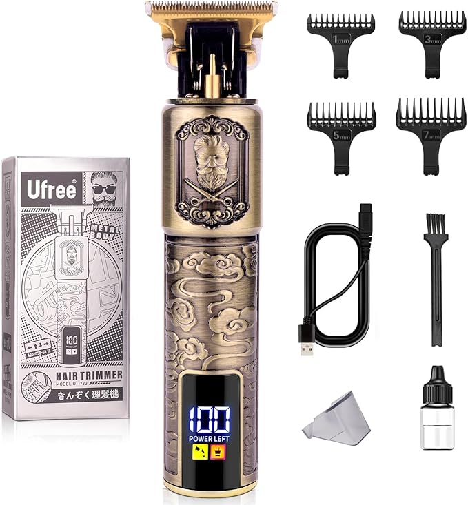 Ufree Beard Trimmer for Men, T-Blade Hair Clipper, Zero Gap Edger with LCD