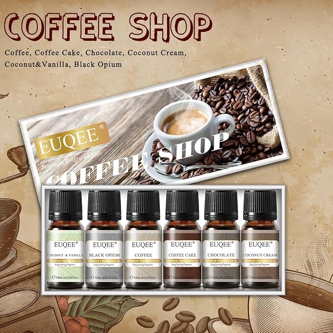 EUQEE 6PCS Coffee Fragrance Oil Set for Candle Making, Diffuser