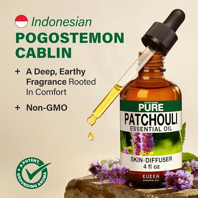 100% Pure Patchouli Oil - 4 Fl Oz Patchouli Essential Oil for Hair, Skin, Diffuser, Aromatherapy & DIY Soap Making Scent