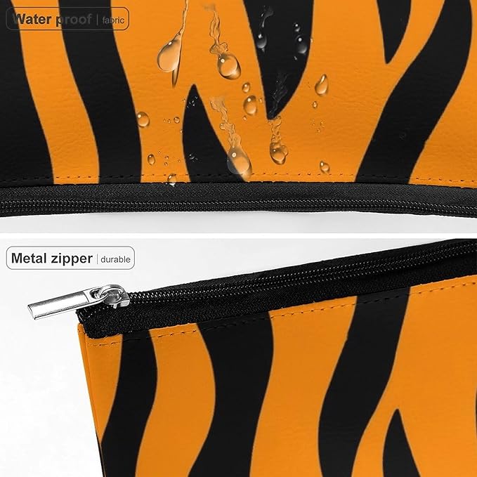 Meaudiwes Personality Fashion Zipper Cosmetic Case, Portable Makeup Case, Toiletry Bag, Tiger Stripes Animal Print Travel Cosmetic Toiletry Bag