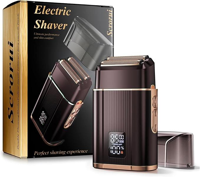Scrorui Professional Foil Shaver for Men: Electric Razor with High-Speed Dual Blades & 2-Speed Motor - USB-C Rechargeable, LED Display, Waterproof for Travel & Home Use，Black