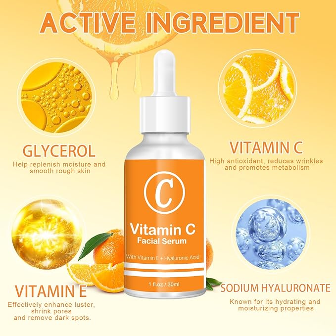 Premium 20% Vitamin C Serum for Face with Vitamin E, Sodium Hyaluronate - Boost Skin Collagen,Hydrate & Plump Skin, Anti Aging & Wrinkle Facial Serum (Scented)