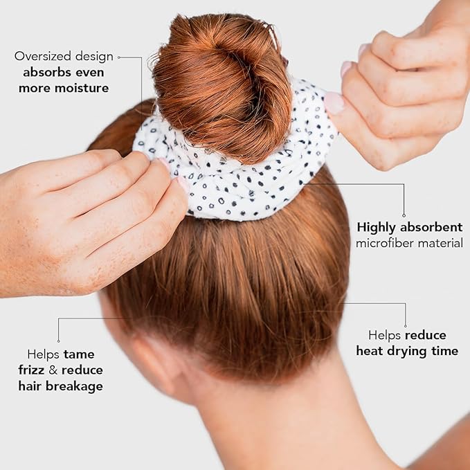 Kitsch Microfiber Quick-Dry Hair Towel Scrunchie - Micro Dot, 2pcs