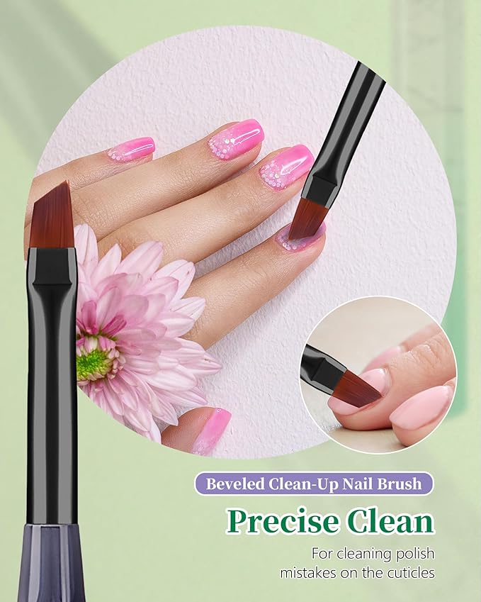AMilHiTon 3PCS Nail Polish Clean Up Brush, Round/Flat/Angled, Gilded Green