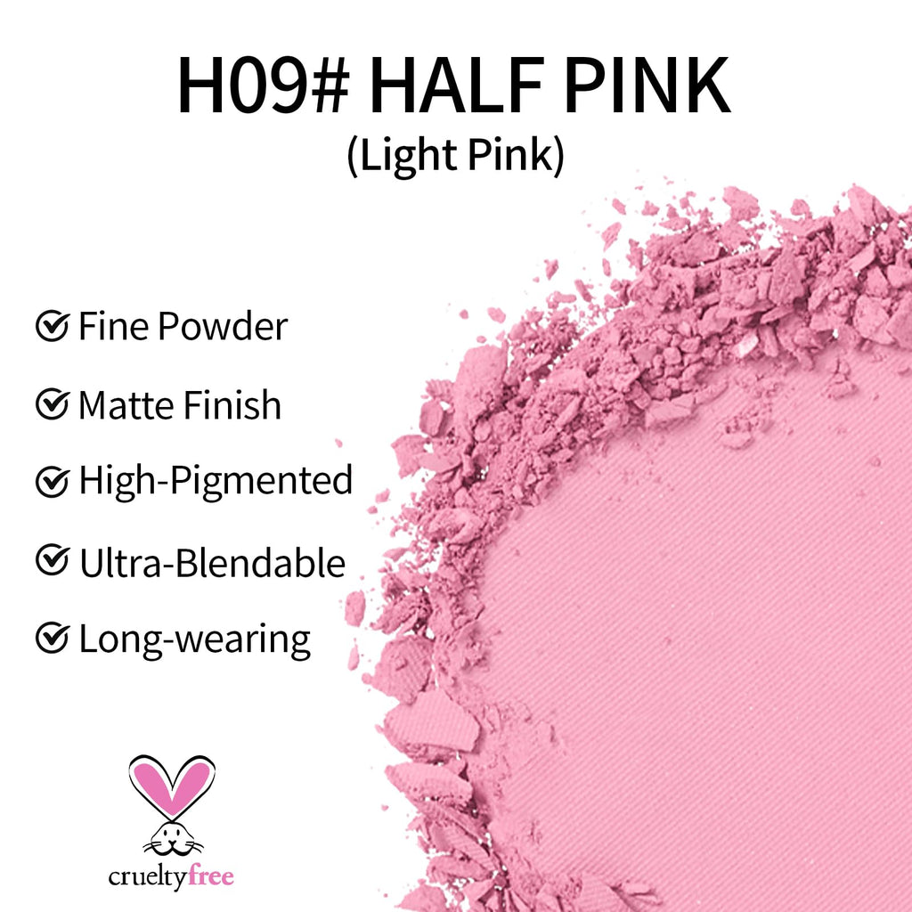 Erinde Single Matte Eyeshadow Palette, Velvet Eye Shadow Compact Powder Natural Makeup, Long-Lasting Eye Makeup, Ultra-Blendable, Pigmented Color, Vegan Formula, H09 Half Pink