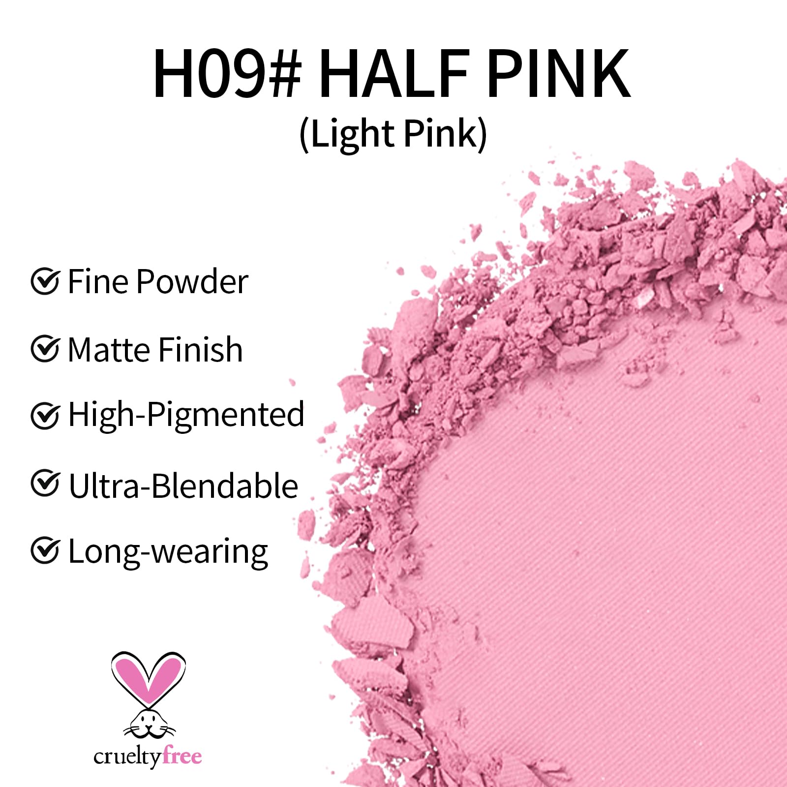 Erinde Single Matte Eyeshadow Palette, Velvet Eye Shadow Compact Powder Natural Makeup, Long-Lasting Eye Makeup, Ultra-Blendable, Pigmented Color, Vegan Formula, H09 Half Pink