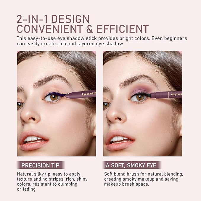 Hgkvnul 2 in 1 Eyeliner and Eyeshadow Plum, Eyeshadow Stick and Liner Duo, Waterproof, Smudge-Proof, Effortless Smoky or Natural Eye Makeup (2Pcs B)