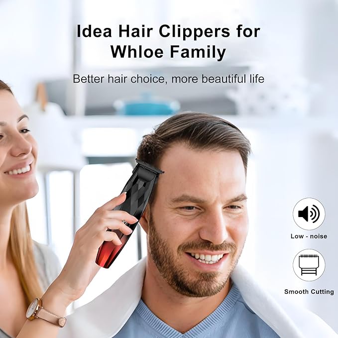 WAIKIL Professional Hair Clipper and Trimmer Set for Men, Cordless Barber Clippers with LED Display, Rechargeable Hair Cutting Kit for Hair, Beard and Grooming,Red