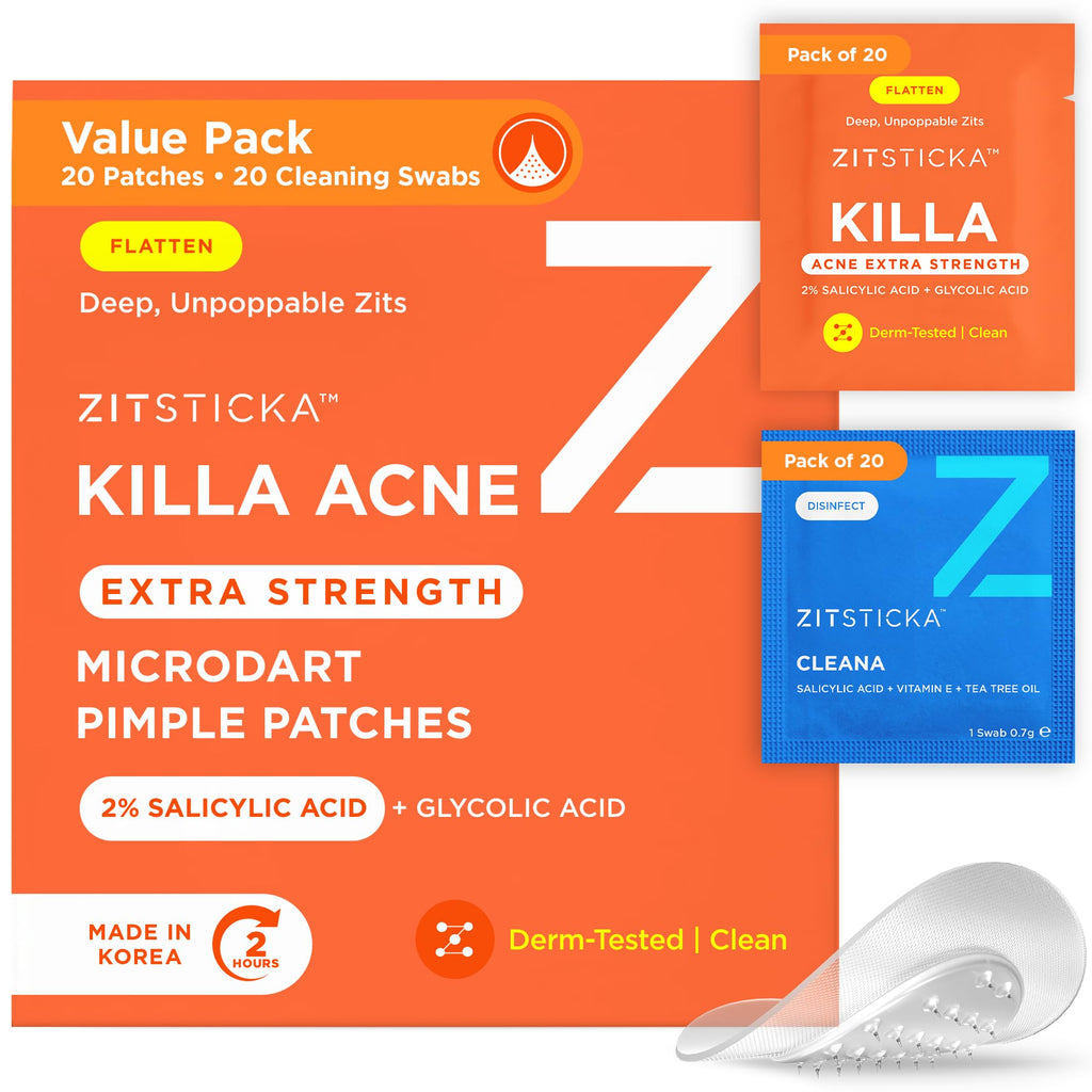 ZitSticka Extra Strength Killa Acne Microdart Patches for Face - OTC Acne Treatment with 2% Salicylic Acid - Fast Acting Microdarts for Deep, Early-Stage Zits & Blemish - 20 Count