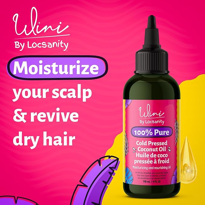 Locsanity Wini Pure 100% Cold Pressed Coconut Oil for Hair and Skin | Non-GMO | 4 fl oz: Moisturizing Oil for Hair Care, Skin Hydration, Nail Care & Relaxing Massage