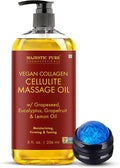 Majestic Pure Cellulite Massage Oil, Toning Body Blend, with Roller 8 Fl Oz