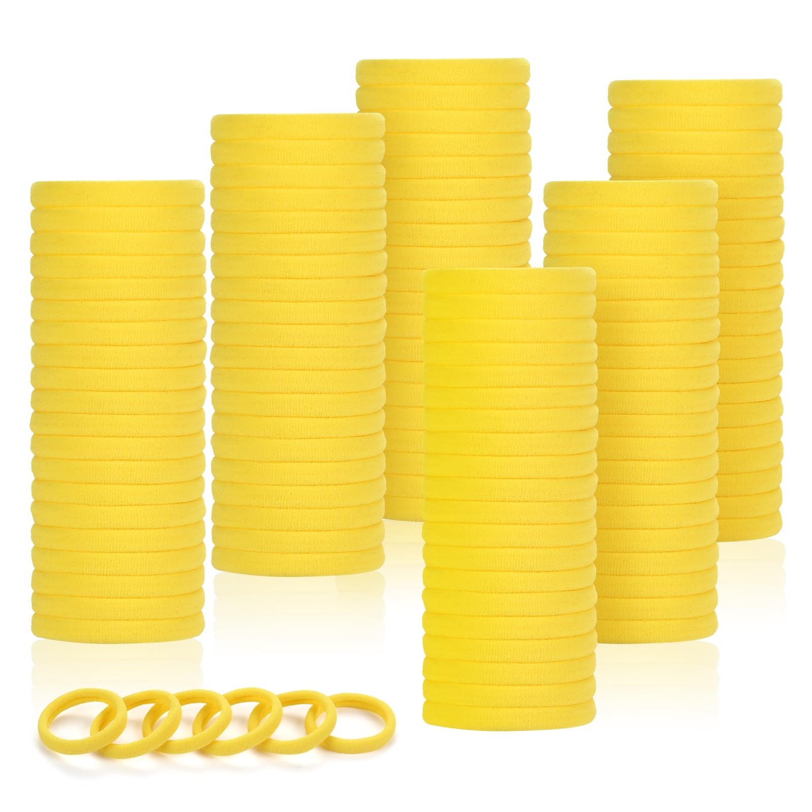 LuSeren 120 Pcs Yellow Hair Ties for Women, No Damage Soft Seamless Nylon Hair Elastics for Thick Hair, Ponytail Holders, Solid Yellow Hair Accessories