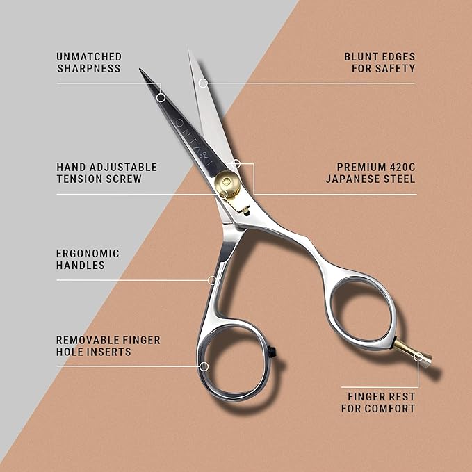 Ontaki Beard & Mustache Scissors & Combs for Men - 5.5" Silver, Right Hand