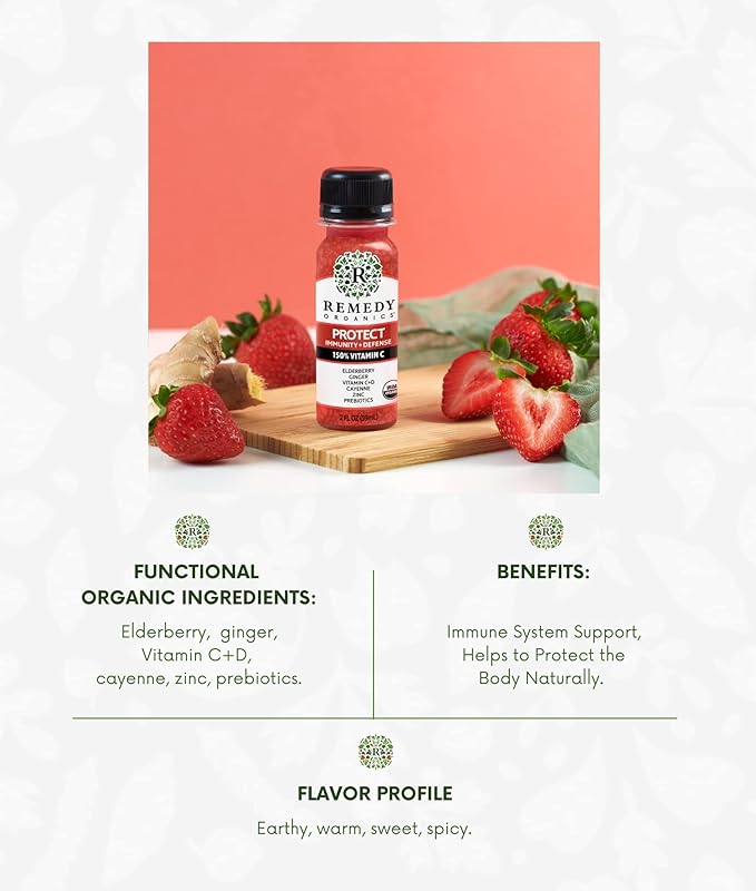 Remedy Organics Immunity Plus Shot, Protect Me | Boost Energy, Brain Function, Detoxification, and Metabolism | Brain Juice | Certified-Organic Ingredients