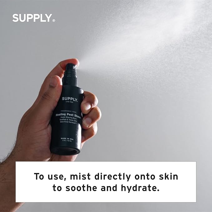 SUPPLY Healing Post Shave Spray for Men – Alcohol-Free Aftershave to Soothe Irritation, Hydrate Skin & Reduce Razor Burn – Sensitive Skin Friendly – Sandalwood & Cedar, 2 oz