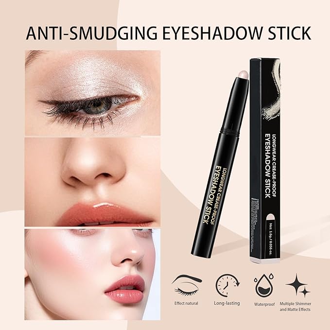 Euphily Matte Cream Eyeshadow Stick, Waterproof Eye Shadow Stick, Long-Lasting and Blendable High Pigmented Single Eyeliner Makeup for Women, 6 Oyster