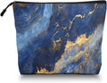 Scribesense Cosmetic Bags Travel Makeup Toilet Case Waterproof Pouch for Women Girls 6.7X9.45inches - Blue And Gold Marble