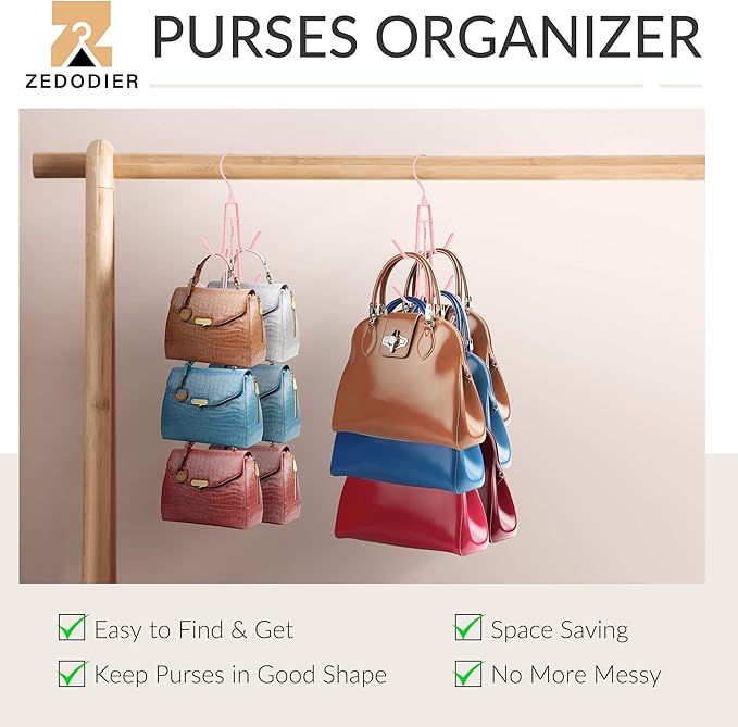 ZEDODIER Purse Hanger, Hanging Purse Organizer for Closet, Holds 6 Bags