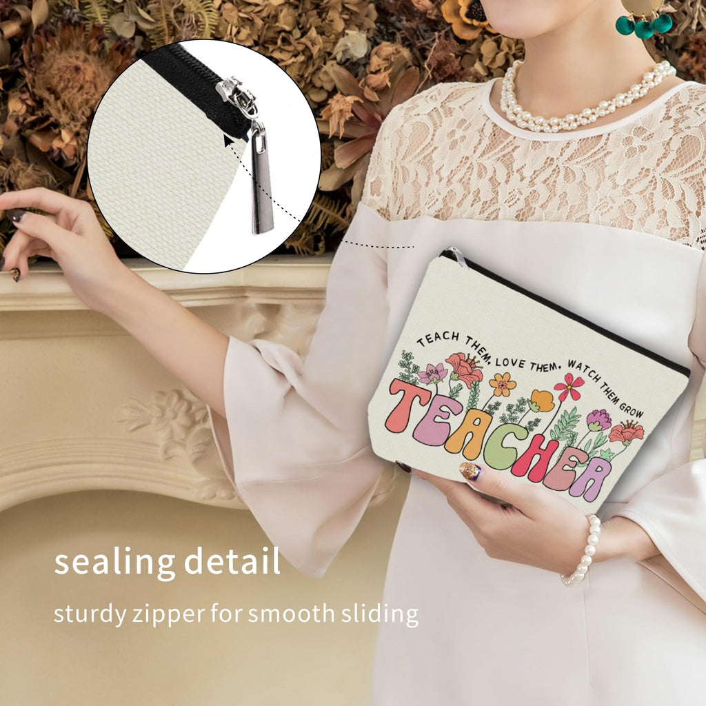 Teacher Appreciation Gifts Makeup Bag for Women & Girls, Teach Them Pouch