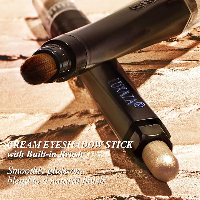 LUXAZA 3Pcs Neutral Brown Eyeshadow Stick Set, Matte And Shimmer Creamy Eyeshadow Pencil, Shiny Pink Shadow, Waterproof Long Lasting Smoky Eye Makeup - A3 Twilight Brown