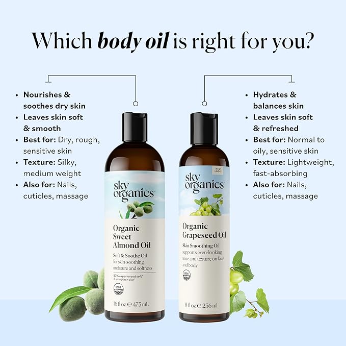 Sky Organics Organic Grapeseed Oil 8 fl oz, 100% Pure & Cold-Pressed