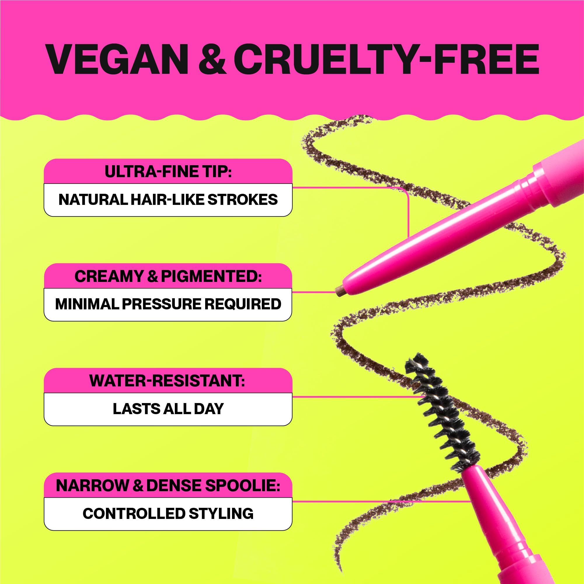 Loungeface Brow Pencil - Fine Tip, Smooth & Creamy, Long Wearing, Water Resistant - Buildable Looks: Natural to Bold Eyebrows - Vegan & Cruelty Free Women's Beauty, Eyebrow Filler Makeup (Black Brown)
