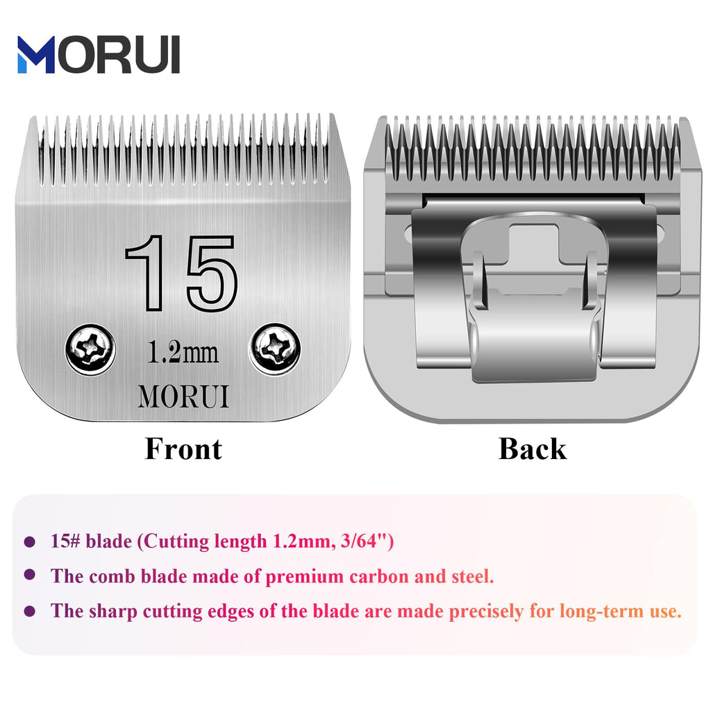 morui 15 Cut Length 3/64"(1.2mm) Detachable Pet Dog Clipper Blades UltraEdge Series Clipper Blades for Dog Grooming Compatible with Most Andis,Oster A5 Wahl KM Series Clippers