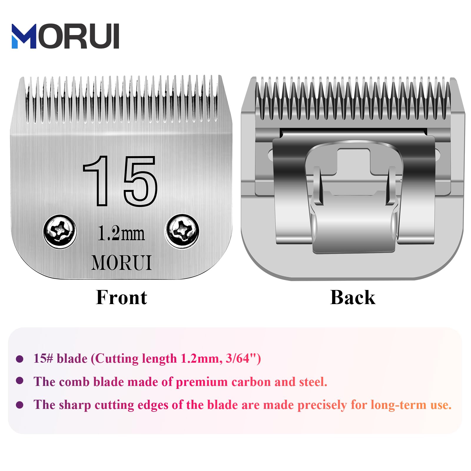 morui 15 Cut Length 3/64"(1.2mm) Detachable Pet Dog Clipper Blades UltraEdge Series Clipper Blades for Dog Grooming Compatible with Most Andis,Oster A5 Wahl KM Series Clippers