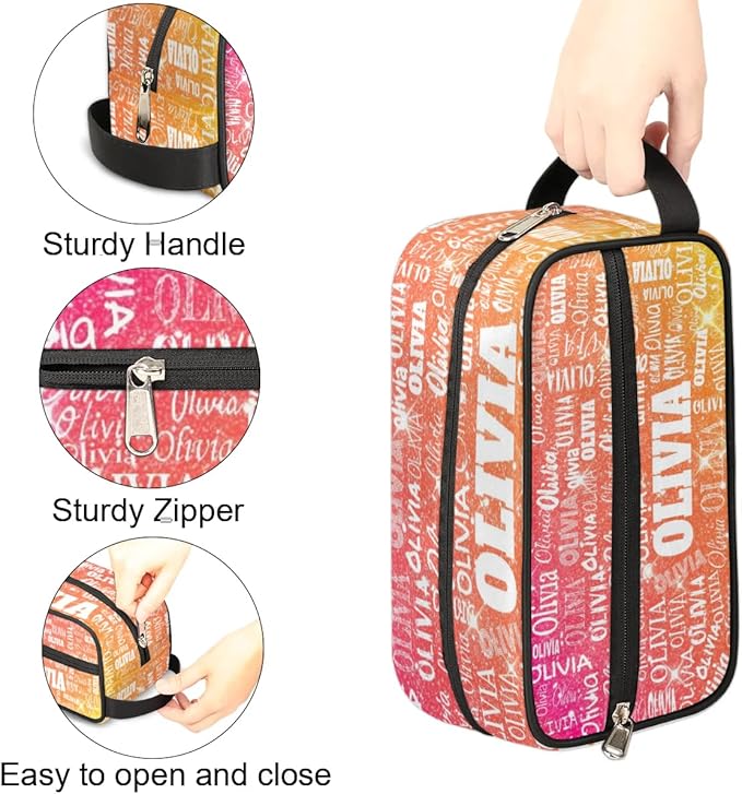 KFNHN Custom Makeup Bag Travel Toiletry Bag Shiny Glitter Starry Red Orange
