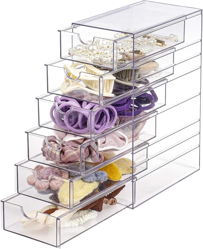 FABROK Clear Hair Accessory Organizer Box with 6 Drawers