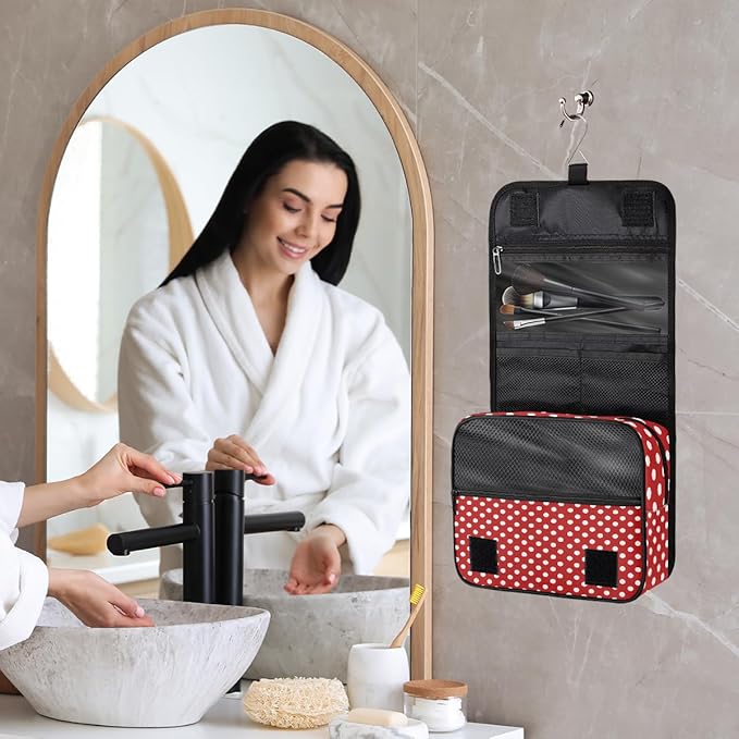 Polka Dot Travel Toiletry Bag Women Men Hanging Cosmetic Organizer Portable