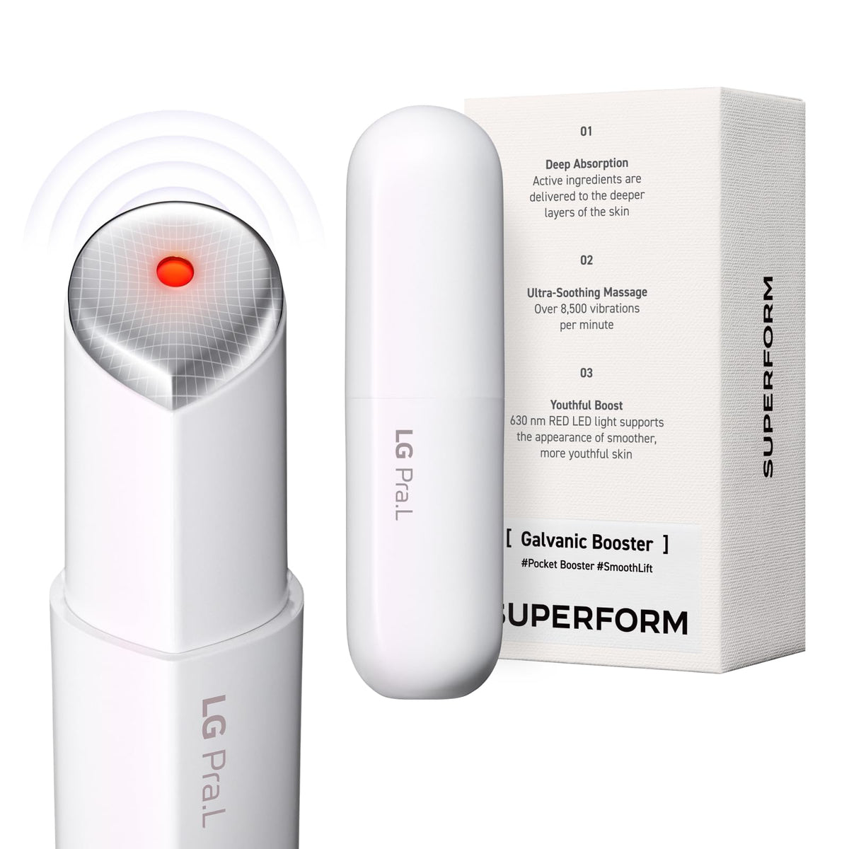 LG Pra.L Superform Galvanic Booster Blush Pink, 1min booster for ageless skin, anti-aging and firming pocket booster, Korean skincare, Glow on the go, Serum booster device, Glass skin, Gift