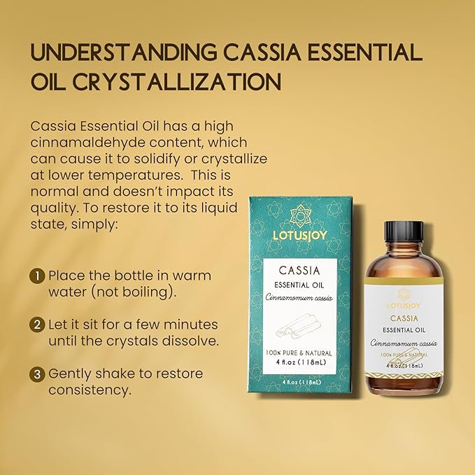 LOTUSJOY Cassia Cinnamon Bark Essential Oil for Body, Massage, Room Spray, Diffuser, DIY Home Crafts- 4 Oz