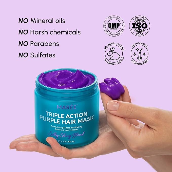 MAREE Deep Conditioning Hair Mask for Damaged Hair Treatment – Keratin Hair Care for Hydrating Growth Repair Moisturizing – Dry Curly Color Refreshing – 10 Fl Oz, Purple