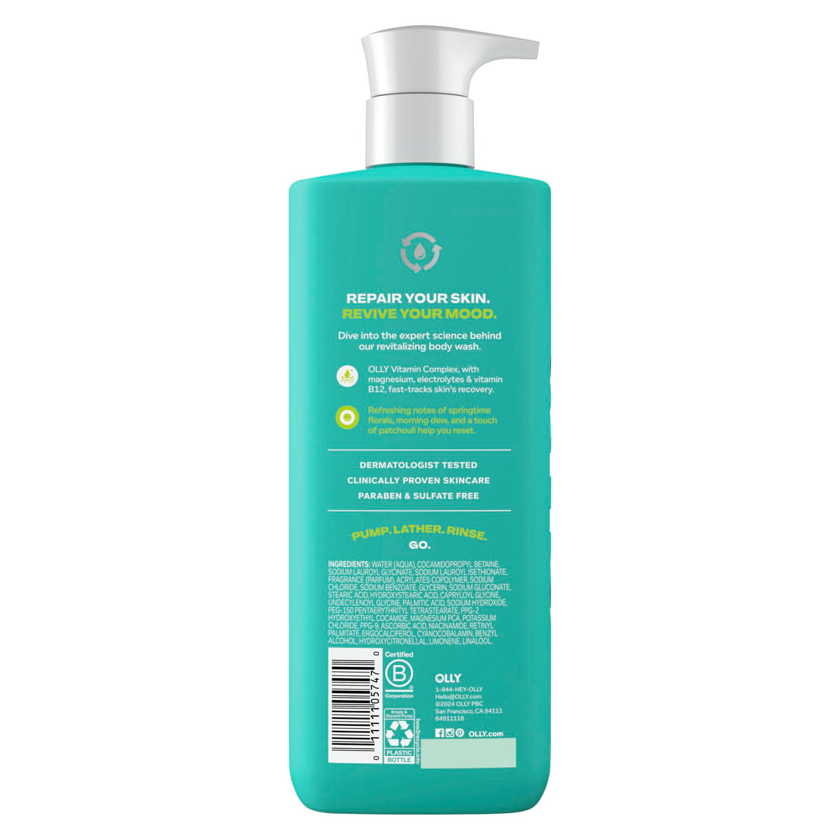 OLLY Revive Body Wash with Magnesium, Electrolytes & Vitamin B12-17 oz