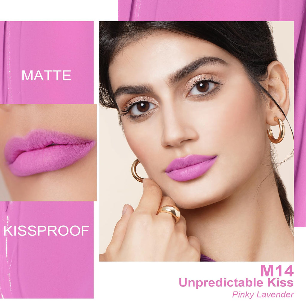 Oulac Matte Lipstick for Women Long Lasting, Light Pink | Lavender Lip Gloss, Waterproof Lip Stain, No Transfer, Creamy High Pigmented Formula with Rose Oil, Vegan & Cruelty-Free, M14