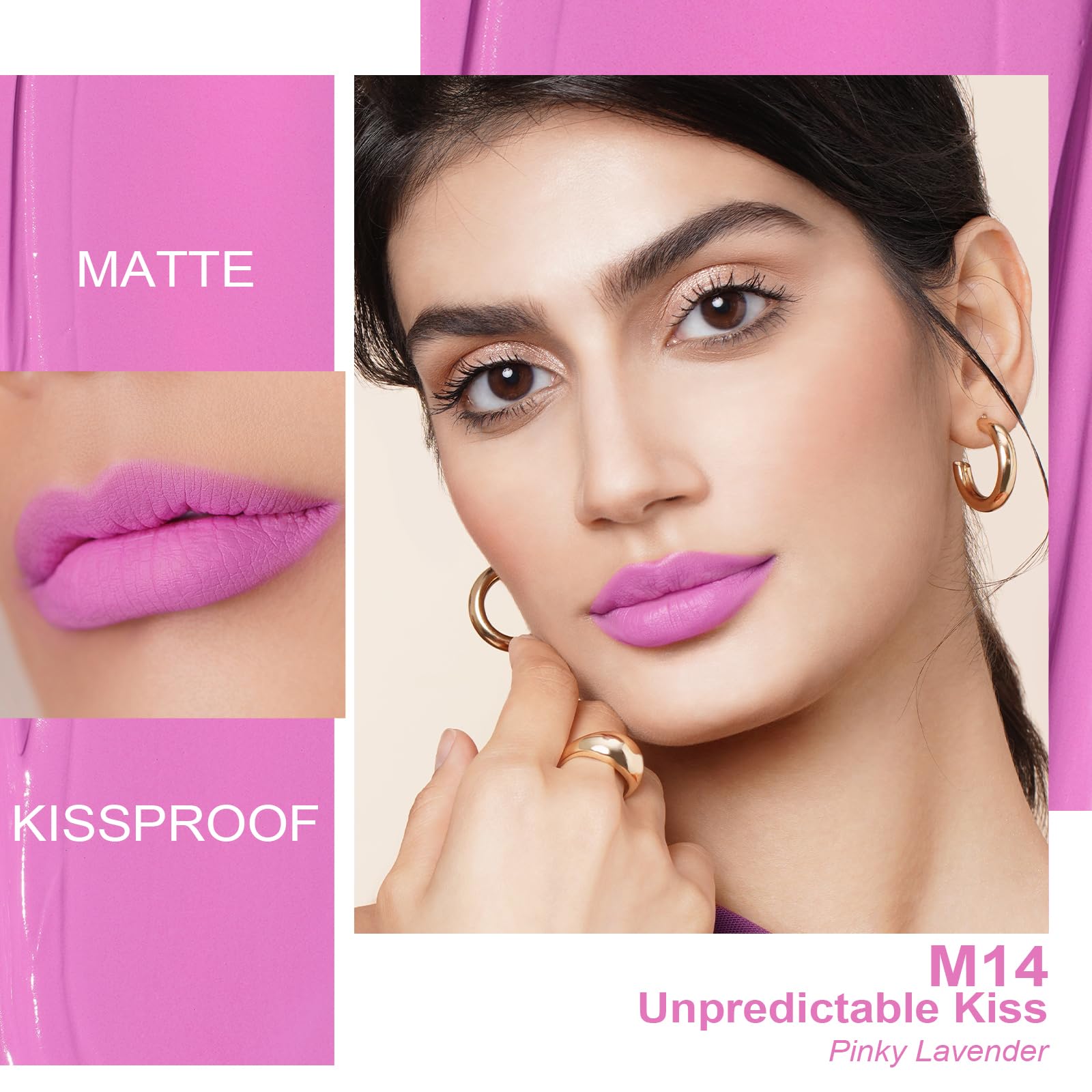 Oulac Matte Lipstick for Women Long Lasting, Light Pink | Lavender Lip Gloss, Waterproof Lip Stain, No Transfer, Creamy High Pigmented Formula with Rose Oil, Vegan & Cruelty-Free, M14