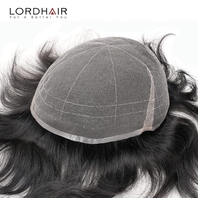 Lordhair Hair System for Men Real Human Hair Full French Lace Mens Hair System Size 8x10 inches Mens Toupee #1A