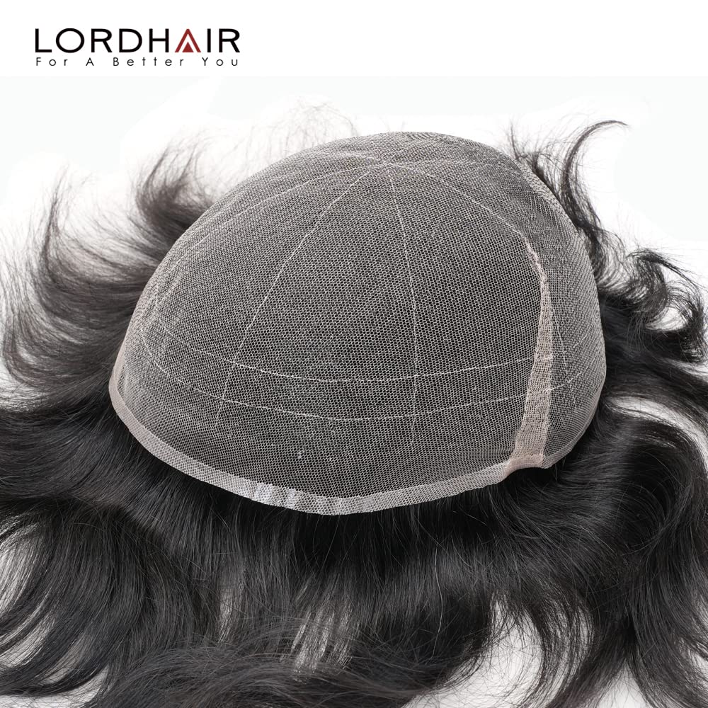 Lordhair Hair System for Men Real Human Hair Full French Lace Mens Hair System Size 8x10 inches Mens Toupee #1A