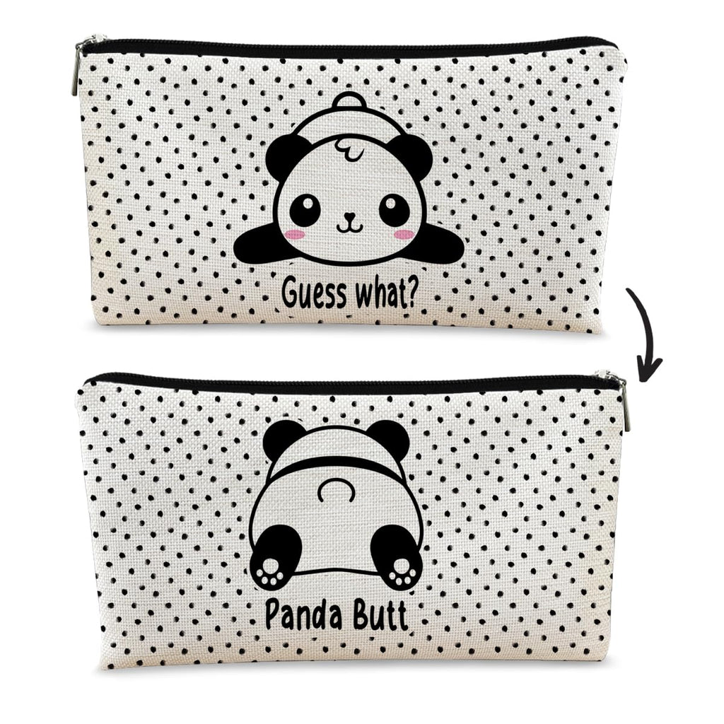 BARPERY Panda Gifts Dots Makeup Bag,Gifts for Panda Lover Wonmen Girls,Cute Baby Panda Guess What It's Pug Butt Cosmetic Bag,Makeup Case for Teen Girls Daughter,Panda Accessories,Canvas Zipper Pouch