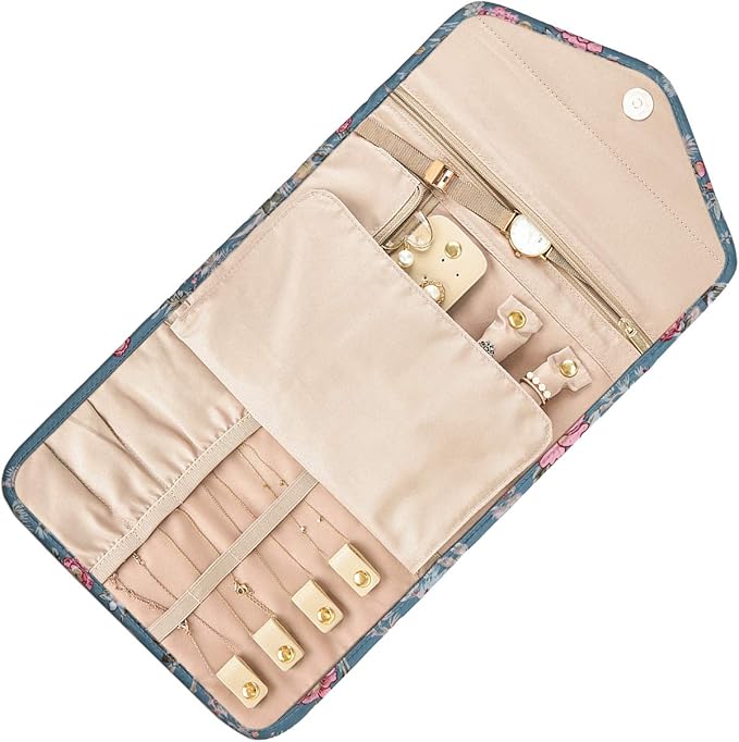 BAGSMART Travel Jewelry Organizer Roll Foldable Jewelry Case,Flower Bird