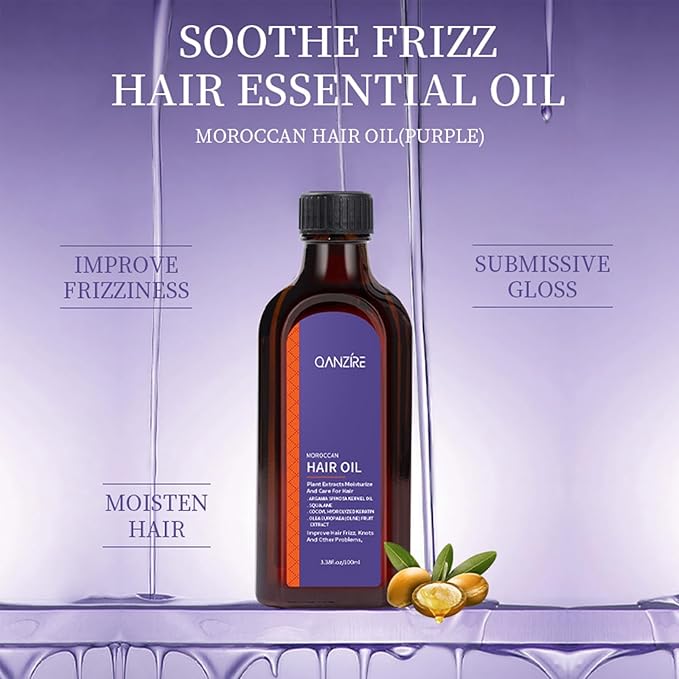 YJLYQF Moroccan Argan Oil,Purple Hair Essential Oil—Leave Hair Soft & Shiny,Deep Moisturizer,Frizz Control,Split End Repair for Dry & Damaged Hair,Hair Treatment Oil for Dry and Frizzy—100ML