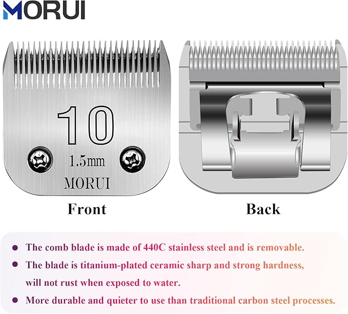morui Detachable Pet Dog Clipper Blades UltraEdge Compatible with Oster A5,Wahl KM10 Series Clippers (10# 1.5mm- 2 Pack)