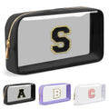 UIXIZQ Personalized Initial Letter Clear Makeup Bag,Preppy Small Nylon&PVC Cosmetic Zipper Bag with Chenille Letter,Travel Skincare Toiletry Bag,Monogram Christmas Gift for Teen Girls Women,S